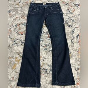 Antik Denim Jeans Women's Size 30/34 Distressed Embroidered Bootcut Flare